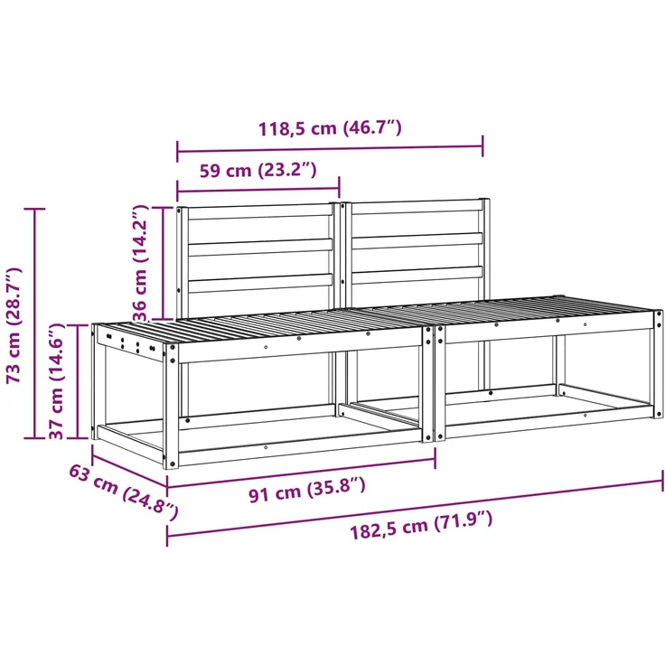vidaXL Outdoor-Sofagarnitur 2 pcs Weiß 182,5 x 63 x 73 cm 3388173 – Bild 7