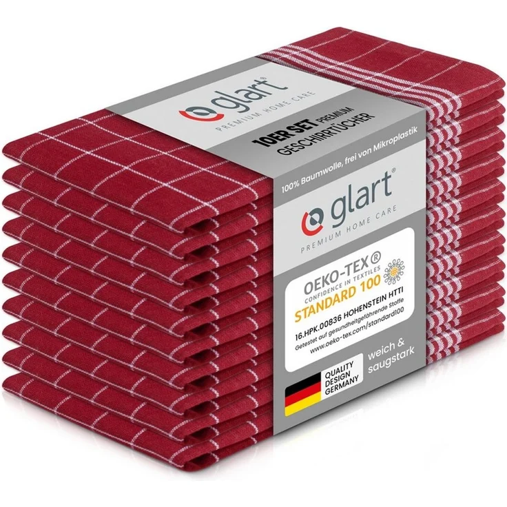 Glart Geschirrtuch 48RI2 10 St. Geschirrtücher Küchentücher 50x70 cm 100% Baumwolle rot – Bild 1