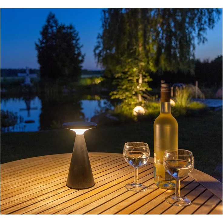 LED Solar-Tischleuchte "Foco Sol" 2700K, IP44, dimmbar, 20cm, matt schwarz – Bild 5