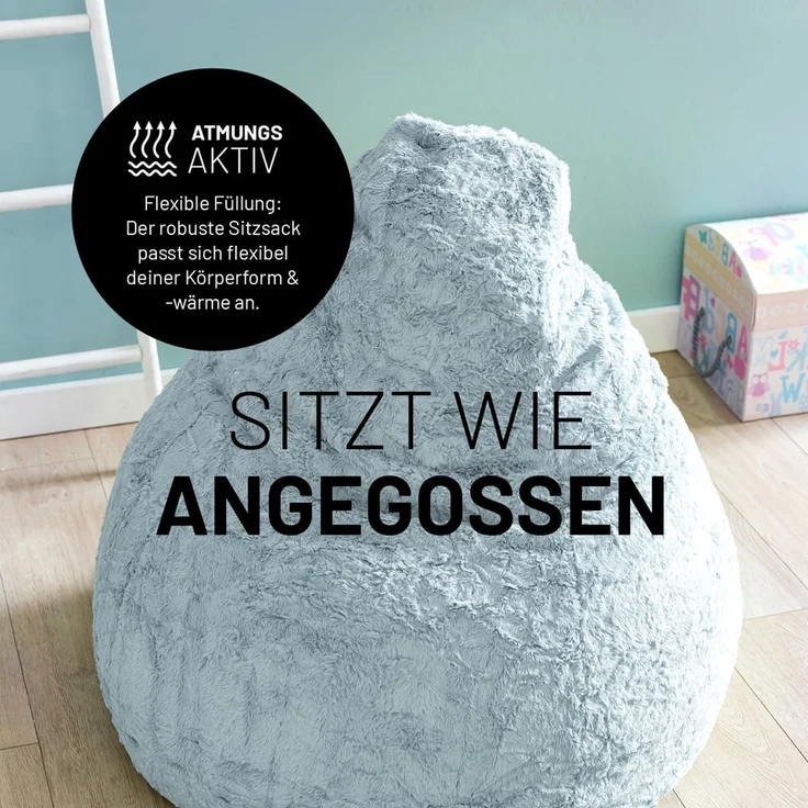 Lumaland 'Luxury Fluffy' Sitzsack, Webplüsch, Pastell Blau, 60 x 45 cm, 120 l – Bild 6