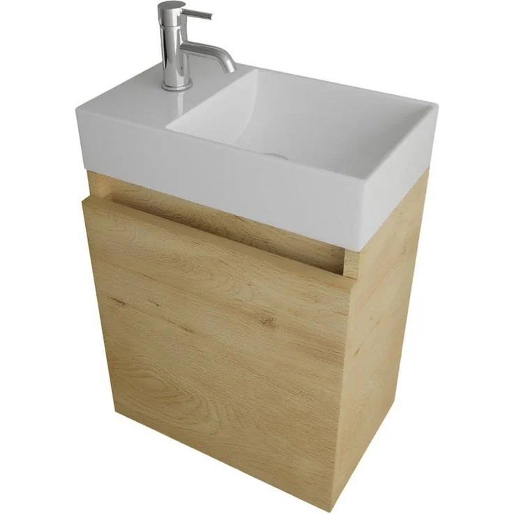 Alpenberger Badmöbel-Set Gäste WC Waschbecken mit Unterschrank - Badschrank Hängend, (2-tlg. Waschtisch Set Eiche Natur, Waschbeckenunterschrank mit Softclose), Waschplätze für Kleine Bäder - Badschrank Hängend und Vormontiert – Bild 1