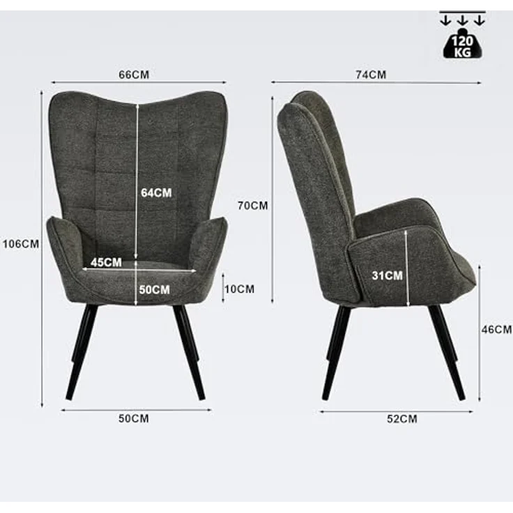 MEUBLE COSY Sessel Relaxsessel Lehnstühle Polstersessel Einzelsofa mit Metallbeinen Ohrensessel für Wohnzimmer Schlafzimmer Büro Vanity, Stoff – Bild 4