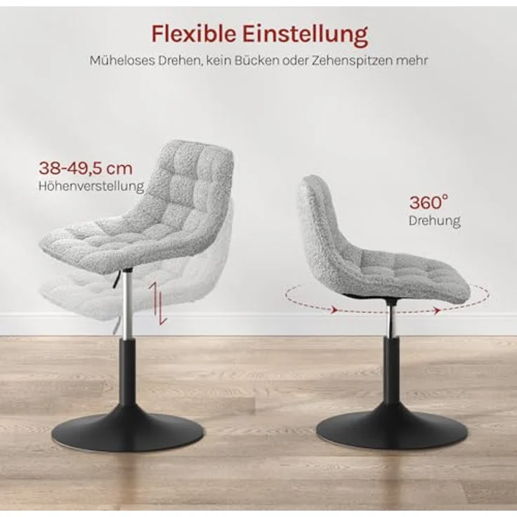 WOLTU Schminktisch Stuhl Hocker für Schminktisch, Schlafzimmer & Esszimmer - Höhenverstellbar, 360° Drehbar mit Rückenlehne, aus Bequemer Chenille, Grau – Bild 4