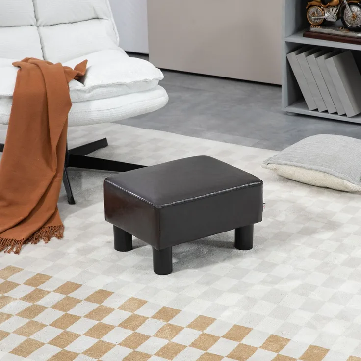 Fußhocker in Braun mit gepolsterter Sitzfläche und Kunststofffüßen, 1 Stück,H 24 x T 40 x B 30 cm
