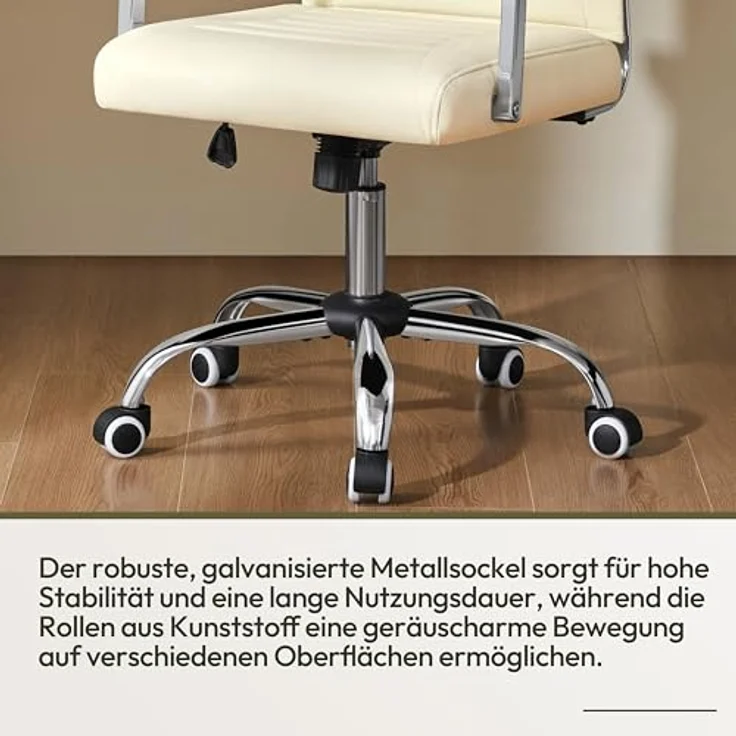 Yaheetech Bürostuhl ergonomischer Schreibtischstuhl mit Armlehnen, Chefsessel Computerstuhl hoher Rückenlehne, Arbeitsstuhl mit Wippfunktion bis 136 kg Belastbar Beige – Bild 7