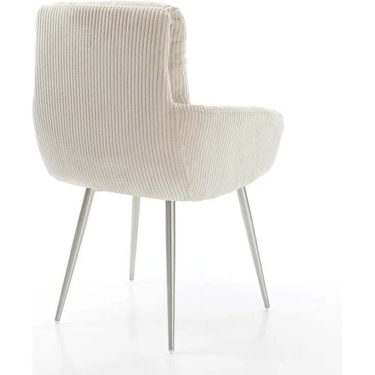 Esszimmerstuhl Abelia-Flex mit Armlehnen Cord Beige 4-Fuß konisch Edelstahl – Bild 6