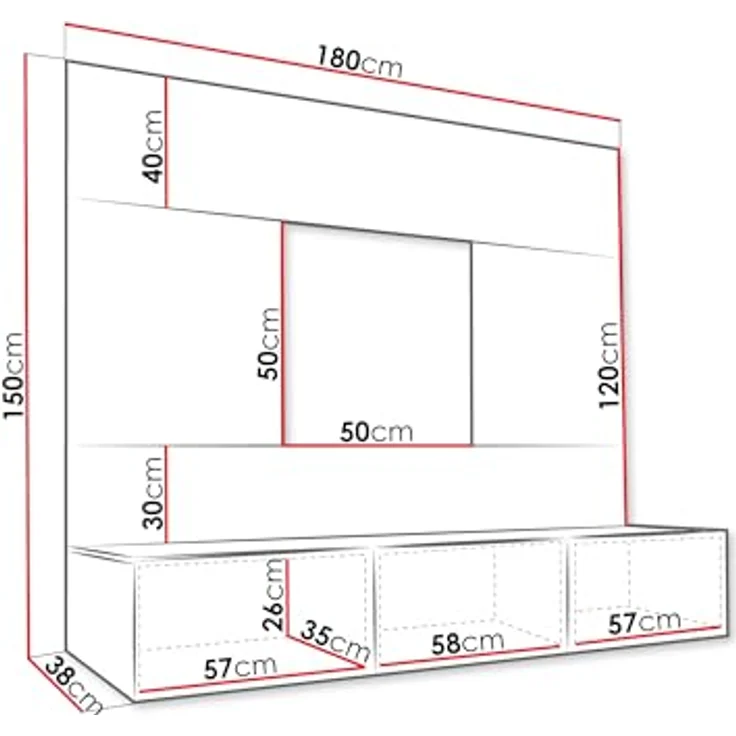 Mirjan24 Wohnwand, Schwarz, Holzwerkstoff in Marmor Optik, 180x150x38 cm, mit push-to-open System und Gasdruckfeder – Bild 3