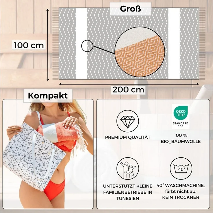 furora HOLIDAY Saunatuch Saunahandtuch Saunatuch Damen + Herren, Hamamtuch groß 100x200 XXL – Bild 2