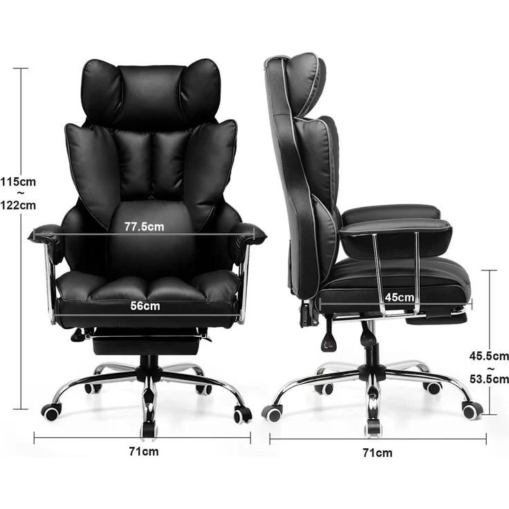GTPLAYER Gaming Stuhl, Gamer Stuhl, Ergonomischer Bürostuhl mit Fußstütze, Kunstleder, Federsitzkissen, Gaming Chair Gepolstert, Gaming Sessel 180kg Belastbarkeit schwarz – Bild 2