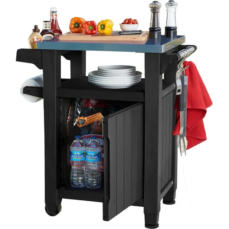 Keter Grillablagetisch Keter Grilltisch UNITY Anthrazit, 150L, mit Edelstahltischplatte