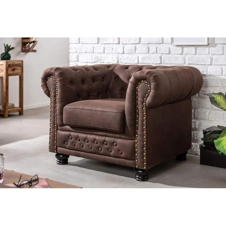 riess-ambiente Sessel CHESTERFIELD 110cm vintage braun (Einzelartikel, 1-St), Wohnzimmer · Microfaser · mit Federkern · mit Armlehnen · Design – Bild 5