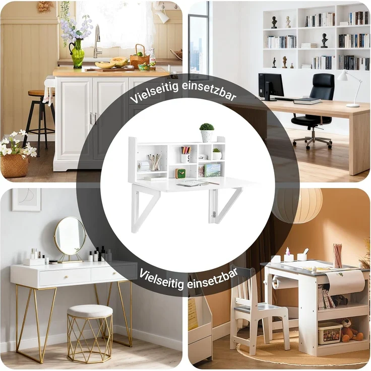 Wandklapptisch Schreibtisch mit Integriertem Schweberegal weiß FWT07-W – Bild 9
