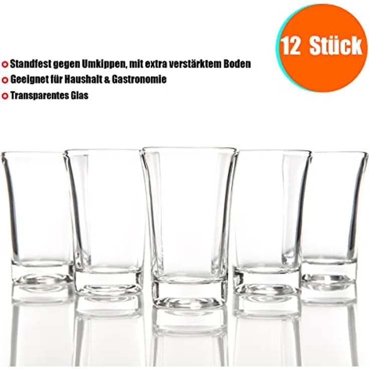 BigDean 12er Set Schnapsgläser 4cl spülmaschinenfest lebensmittelecht - robuste Shotgläser aus Glas - standfest gegen Umkippen - Shot Gläser für Wodka, Ouzo, Sambuca, Tequila – Bild 4