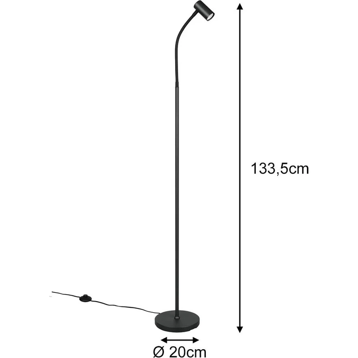 Schmale Stehlampe TARYN Schwarz mit flexibel einstellbarem Spot, Höhe 133,5cm – Bild 4