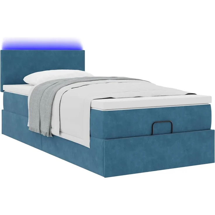 vidaXL Ottoman-Bett mit Matratze & LEDs Dunkelblau 100x200 cm Samt 3312534 – Bild 4