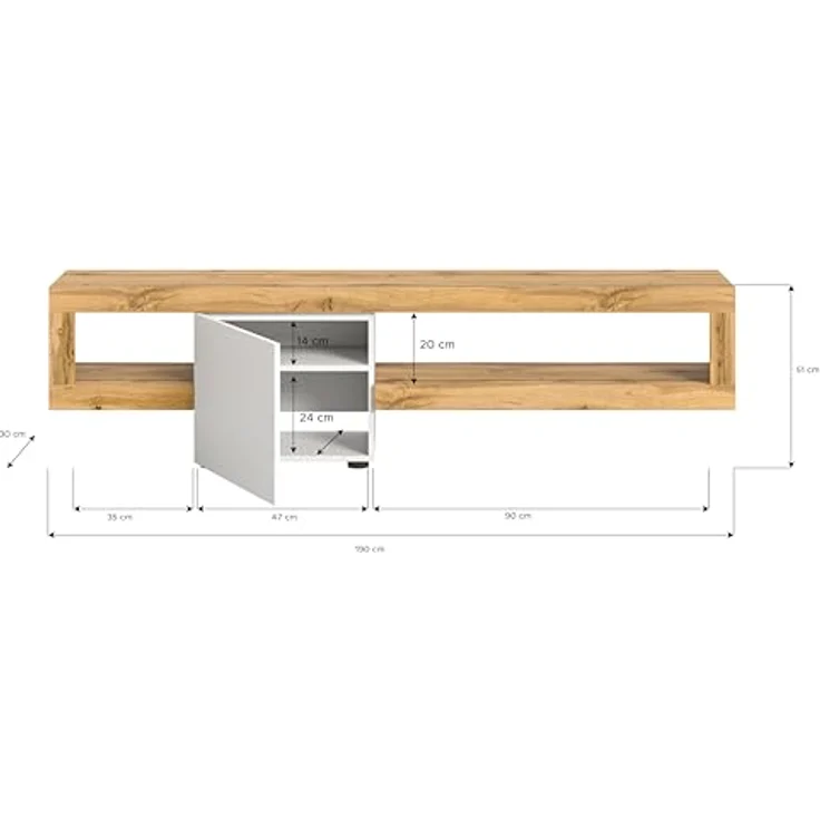 Xonox Lowboard, Weiß, Holzwerkstoff mit Push-to-Open-Technologie, 190x51x30 cm, ideal für Wohnzimmer – Bild 3