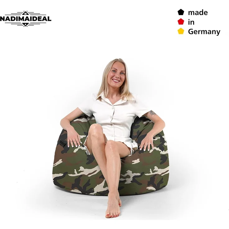 Nadimaideal Sitzsack Tropfenform Kastanie | Bodenkissen für Kinder & Erwachsene | Indoor & Outdoor | Gaming Sitzsack - Sitzkissen - Beanbag | Füllung EPS Perlen (Soldadisch, XXL-Durchmesser 88 cm) – Bild 2