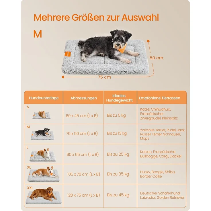 Feandrea Hundedecke, Haustier Decke, für Hunde, Katzen, 75 x 50 cm, M, maschinenwaschbar, trocknergeeignet, rutschfest, hellgrau – Bild 5