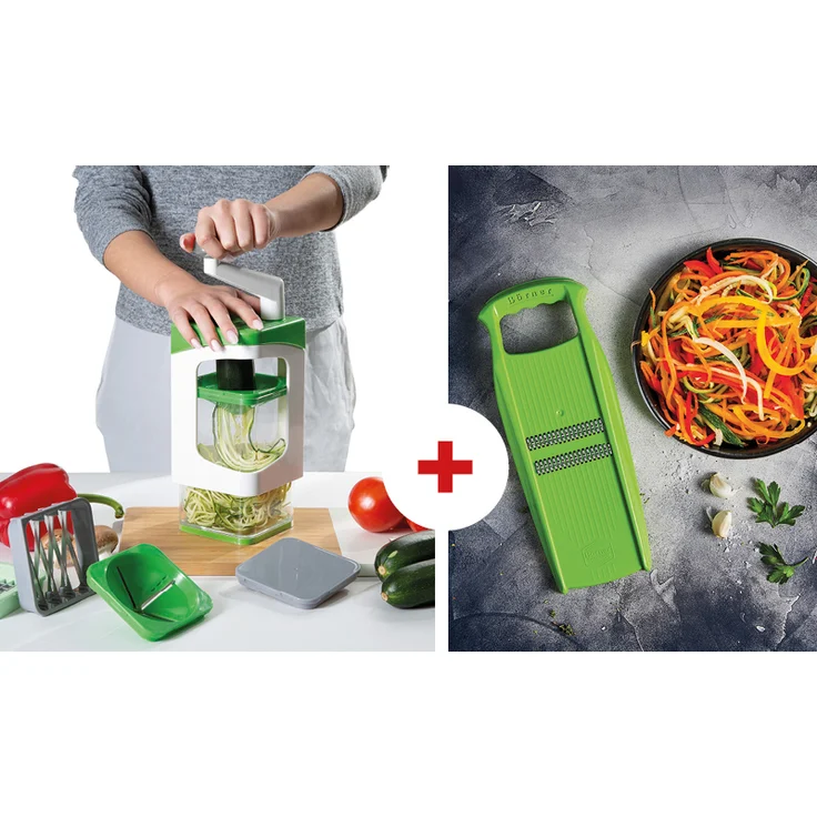 Genius Nicer Dicer 13-tlg. Juliettie lime-grün + Börner Reibe Roko PowerLine Grün