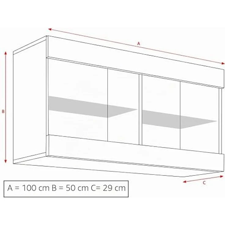 Komodee Hängevitrine Tivoli, Eiche Wotan Schwarz, Glas, 2 Fächer, 100x50x29.5 cm, optionale LED-Beleuchtung – Bild 2