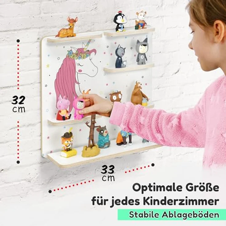 stadtecken Holzregal für Musikbox – Passend für Toniebox & ca. 40 Tonies | Perfekte Aufbewahrung fürs Kinderzimmer | Zum Aufhängen | Erweiterbar (Einhorn ohne Musikbox) – Bild 3