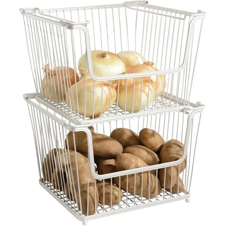 mDesign Allzweckkorb Gitterbox Aufbewahrungskorb 3er Set stapelbar Metall Weiß – Bild 5