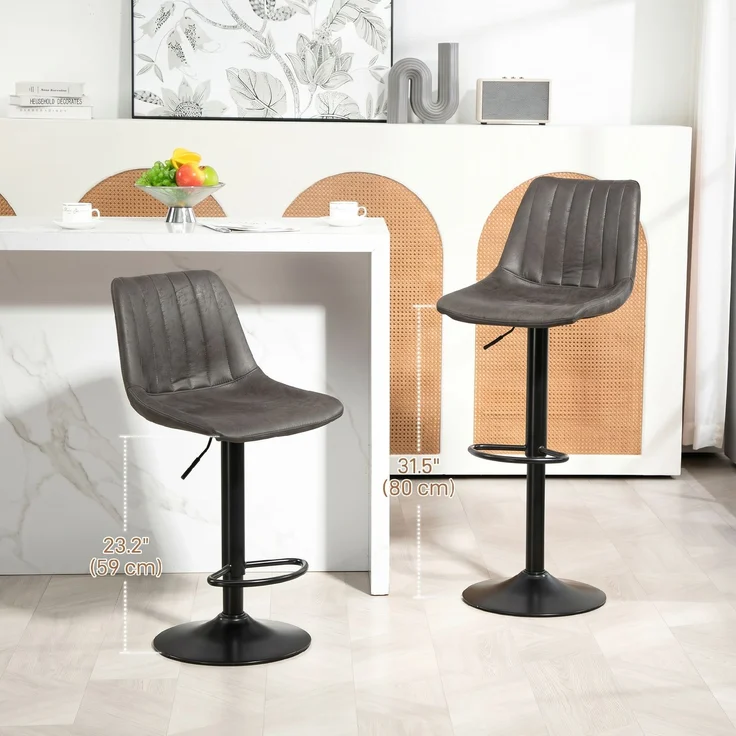 MELAYR, 2er-Set Barhocker im Retrodesign, inkl. Fußstütze, höhenverstellbar, Gaslift, Dunkelgrau, 46.5 x 43 x 110 cm – Bild 6