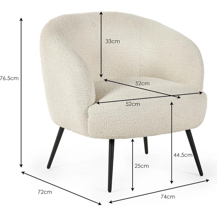 Julian Bowen Gigi Boucle Akzentstuhl, Elfenbein, 76,5 x 72 x 74 – Bild 6