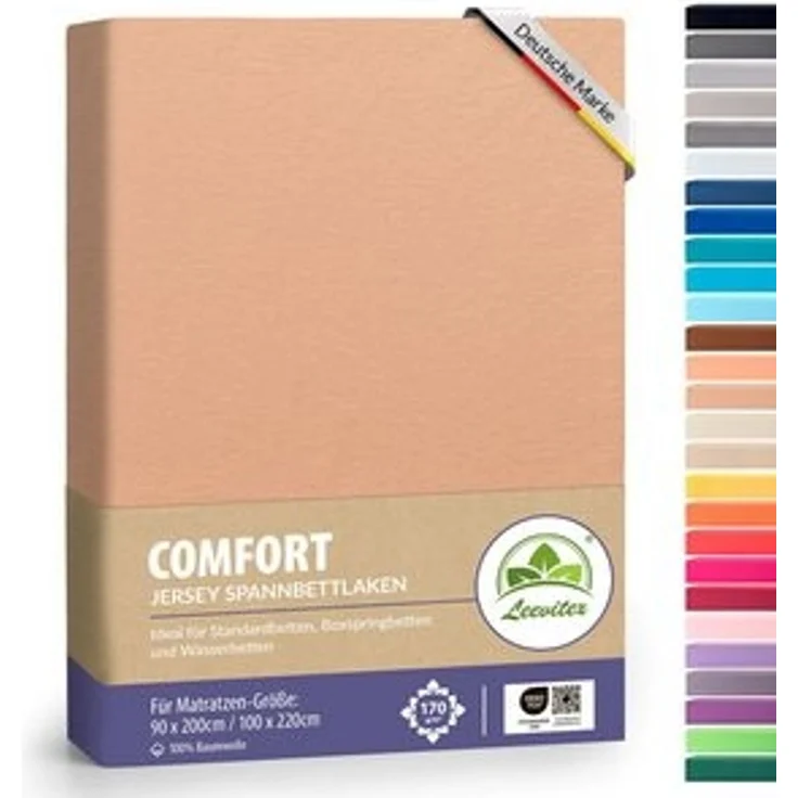 leevitex® Spannbettlaken, Premium 170g/m², Gummizug: rundum, schwer und dick, 100% Jersey-Baumwolle, Leinen / Aprikot, 140 x 200 - 160 x 220 cm – Bild 6
