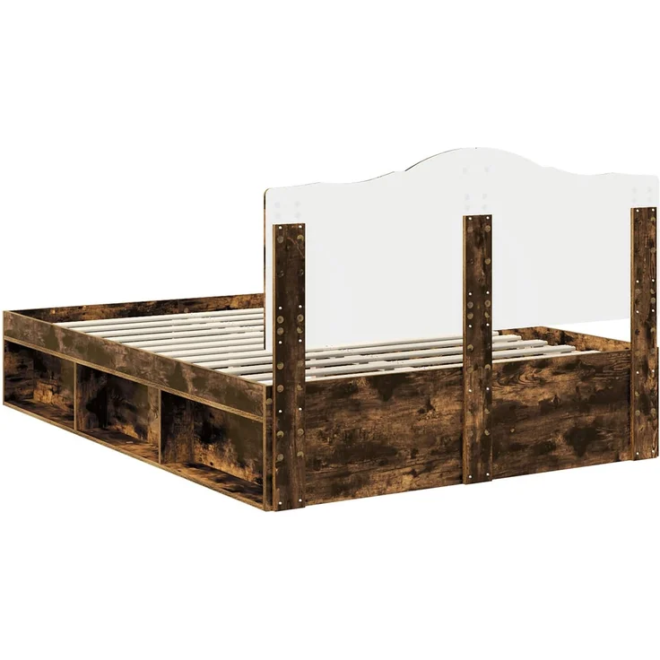 vidaXL Bettrahmen Geräucherte Eiche 150 x 200 cm Massives Kiefernholz 3413294 – Bild 8