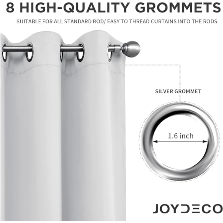 Joydeco Weiße Vorhänge, 308 cm lang, 2 Paneele, wärmeisoliert, Lange Vorhänge und Vorhänge, 2 Burgfarben, Weihnachtsvorhänge für Wohnzimmer, Schlafzimmer, Fenster (B 132 x L 308 cm, Grauweiß) – Bild 2