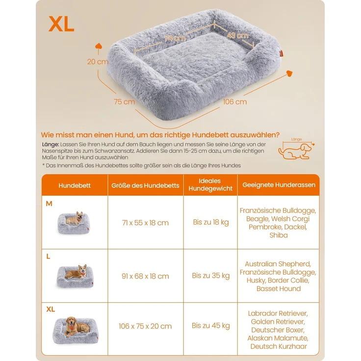Feandrea Hundebett, Hundekissen, 106 x 75 x 20 cm, Hundekorb, weiche Polsterung, Hundesofa, erhöhte Ränder, Bezug abnehmbar und maschinenwaschbar, rutschfest, Ombré-Grau PGWDE273G01 – Bild 5