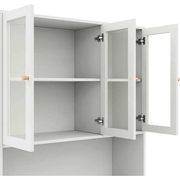 Bücherschrank 100×35×200 cm mit Glastüren und LED-Beleuchtung – Standregal mit Vitrine, offenem Fach und 3 Türen, Aktenschrank für Ordner und Bücher, Weiß--Weiß--100x35x200cm--YOUDENOVA – Bild 6