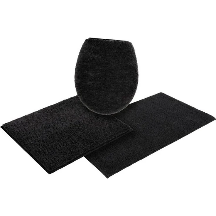 my home Badematte Vanessa, Höhe 10 mm, rutschhemmend beschichtet, fußbodenheizungsgeeignet, schnell trocknend, strapazierfähig, Polyester, rechteckig, 3-tlg. Hänge-WC Set, Badteppich, weiche Haptik, unifarben – Bild 4
