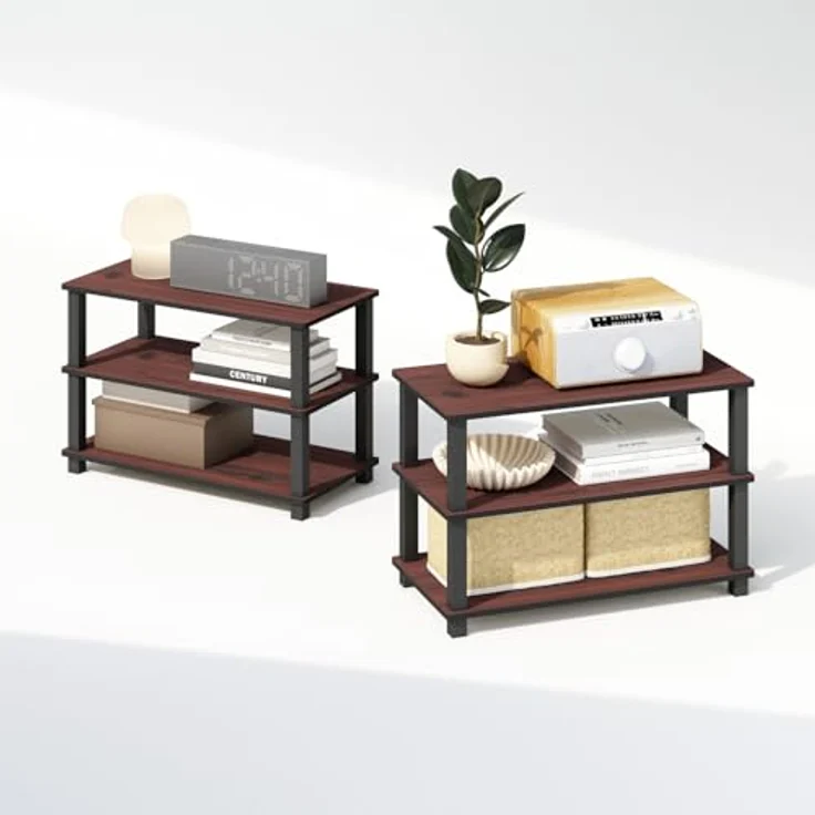Furinno Turn-S-Tube Aufbewahrungsregale Set von 2, 3-stufiges stapelbares Standregal, offenes Eckregal, für Organisation und Aufbewahrung, Wohnzimmer, Garage, Home Office, Dunkle Kirsche – Bild 5