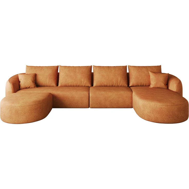 U-förmiges Ecksofa 336×168×85 cm in Orange aus Chenille-Stoff, modular und montagefrei – Bild 6