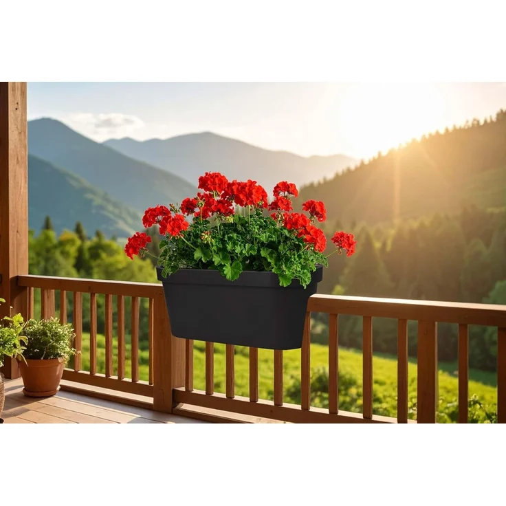 mucHome Balkonkasten für Geländer in Anthrazit Blumenkasten Blumentopf Pflanztopf – Bild 4