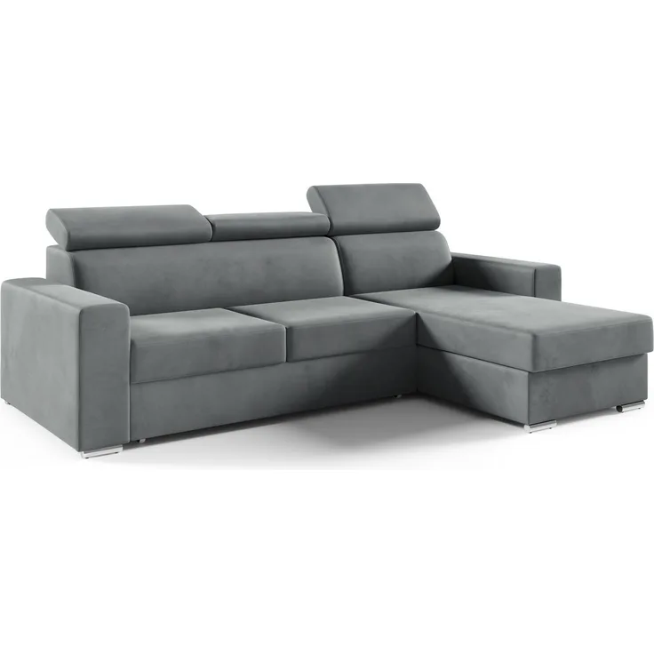 Ecksofa in L-Form NELA, L-förmige Eckcouch mit Schlaffunktion, ausziehbares Sofa, 1 Bettzeugbehälter, verstellbare Kopfstützen, (Monolith 85), 96x170 cm