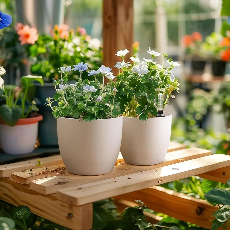 T4U 15cm Weiß Selbstwässernder Blumentopf Set 4er-Set mit Wasseranzeiger – Bild 7