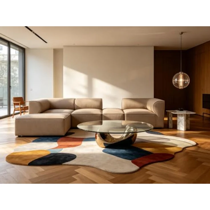 Tatyana Modulsofa Warm-Khaki mit Eckmodul, Sitzmodul & Fußhocker, Massivholzrahmen – Bild 7