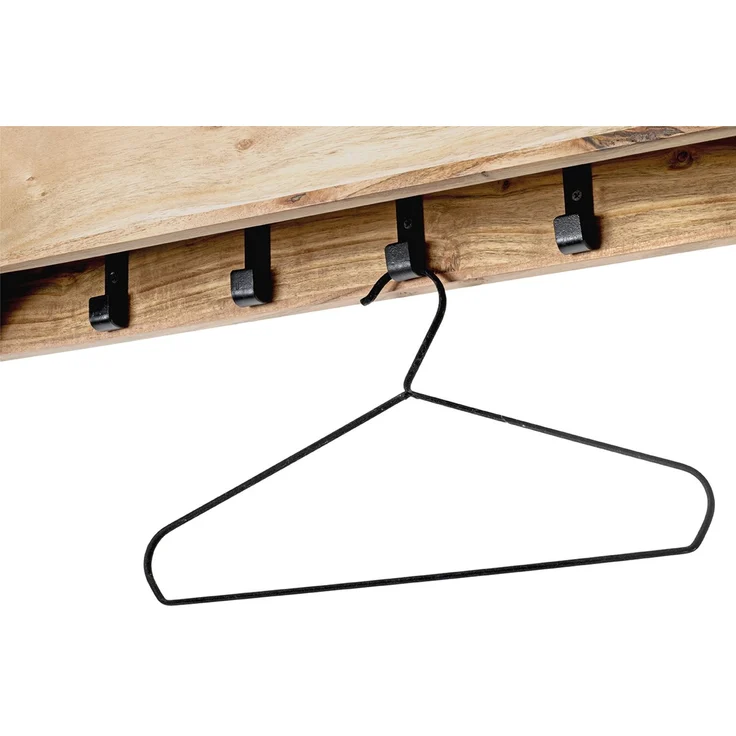 Haku Wandgarderobe aus Akazie Massivholz mit 7 Garderobenhaken aus Metall, schwarz-braun, 100x20x13 cm – Bild 6
