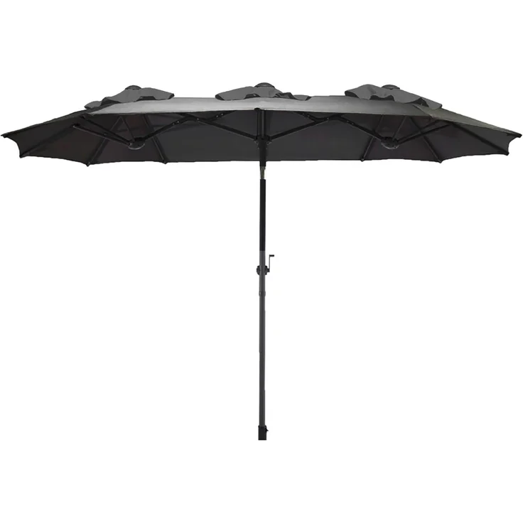 Spetebo Sonnenschirm Doppel Sonnenschirm 300 x 150 cm - anthrazit, LxB: 300.00x150.00 cm, Packung, mit Handkurbel, Drei Kuppel Sonnenschutz Gartenschirm – Bild 1