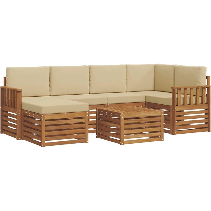 vidaXL Outdoor-Sofagarnitur 7 stk. 5-Sitzer Natur und Beige 3375123 – Bild 2