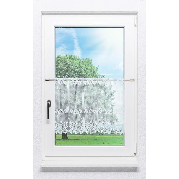 Scheibengardine Lysel - Kleeblatt Design (Bx H) 67,5cm * 45cm Weiß/reinweiß – Bild 1
