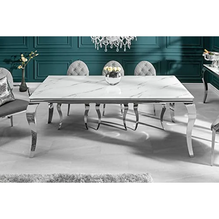 riess-ambiente Esstisch MODERN BAROCK 200cm grau / weiß (Einzelartikel, 1-St), Marmor-Design · Glasplatte · Edelstahl-Beine · bis 8 Personen – Bild 6