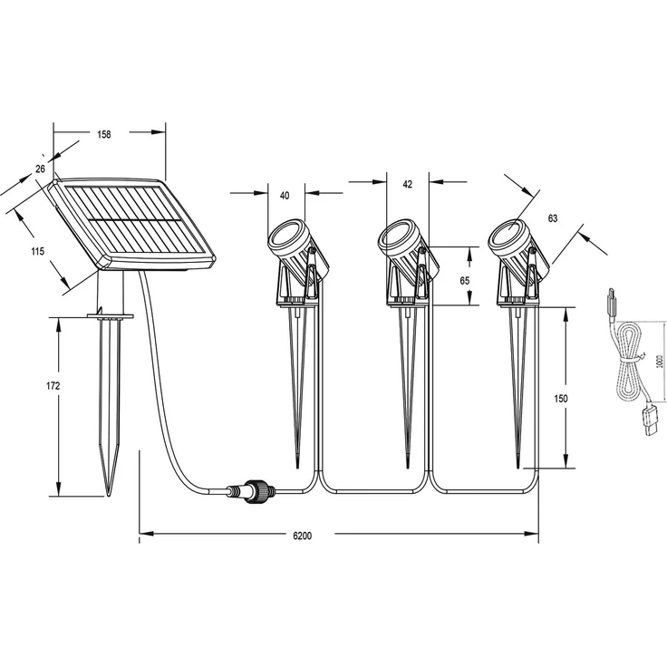 Solar Gartenstrahler OBIDOS auch per USB aufladbar mit 3 Spots, L: 6,2 Meter – Bild 9