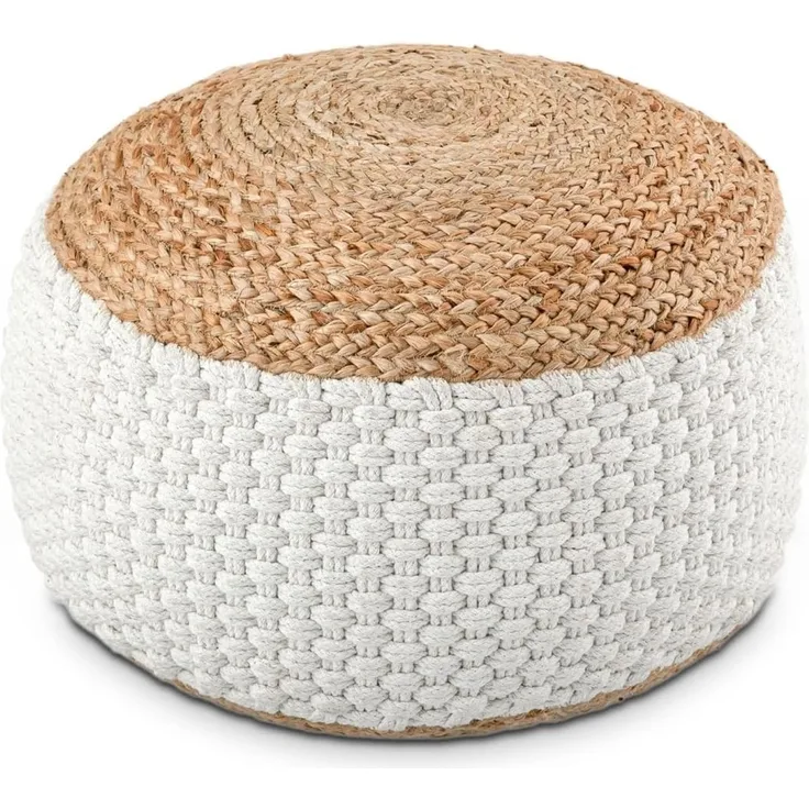 Amagohome Sitzhocker Sitzhocker natur/weiß Sitzpouf Jute rund 50 x H 35 cm Deko Hocker Bod