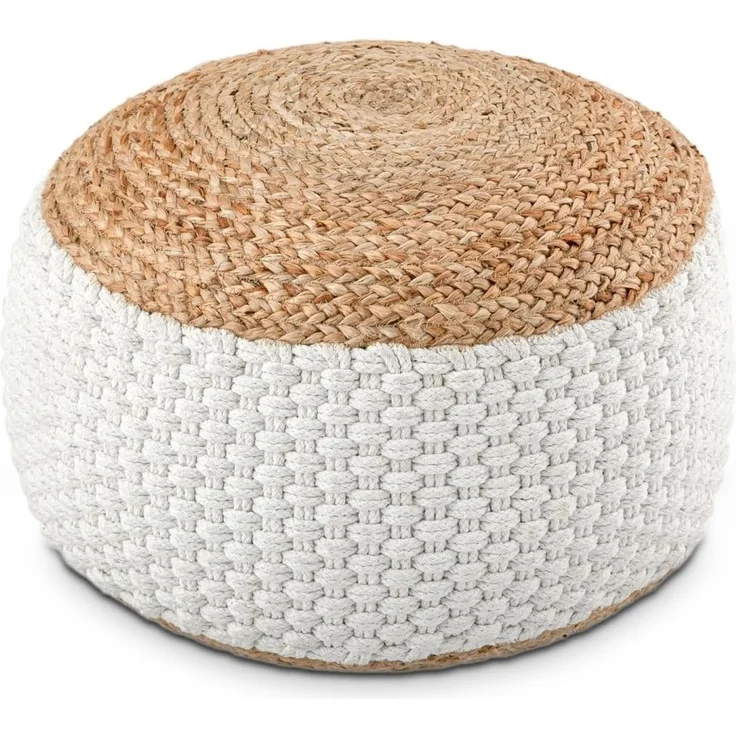Amagohome Sitzhocker Sitzhocker natur/weiß Sitzpouf Jute rund 50 x H 35 cm Deko Hocker Bod – Bild 1
