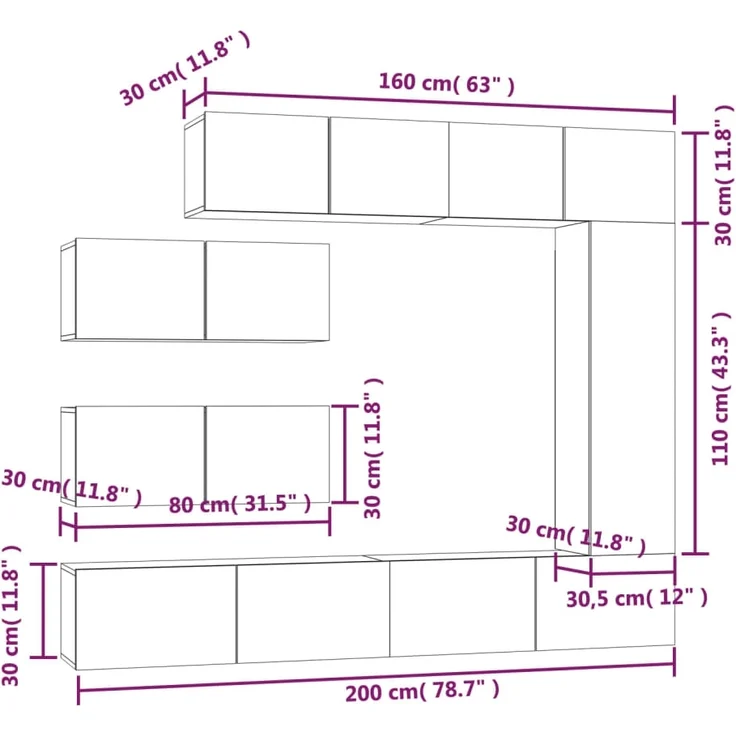 vidaXL 7-tlg. TV-Schrank-Set Räuchereiche Holzwerkstoff 3114563 – Bild 9
