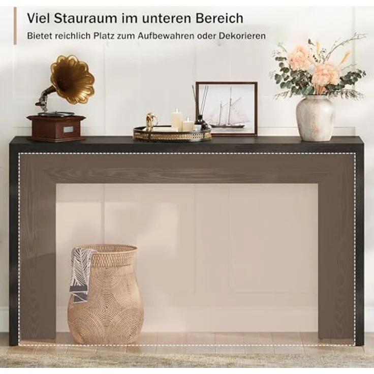 LITTLE TREE Konsolentisch im Landhausstil, 140 cm Langer Sofatisch aus Holz mit Stauraum für Eingangsbereich, Foyer, Flur, Wohnzimmer, einfache Montage (Schwarz) – Bild 5